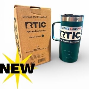 NEW in box Rtic Forest Green 💚 16 oz travel tumbler spill proof handle gift